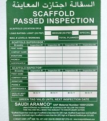 SCAFFOLDING TAG GREEN - ARAMCO STD